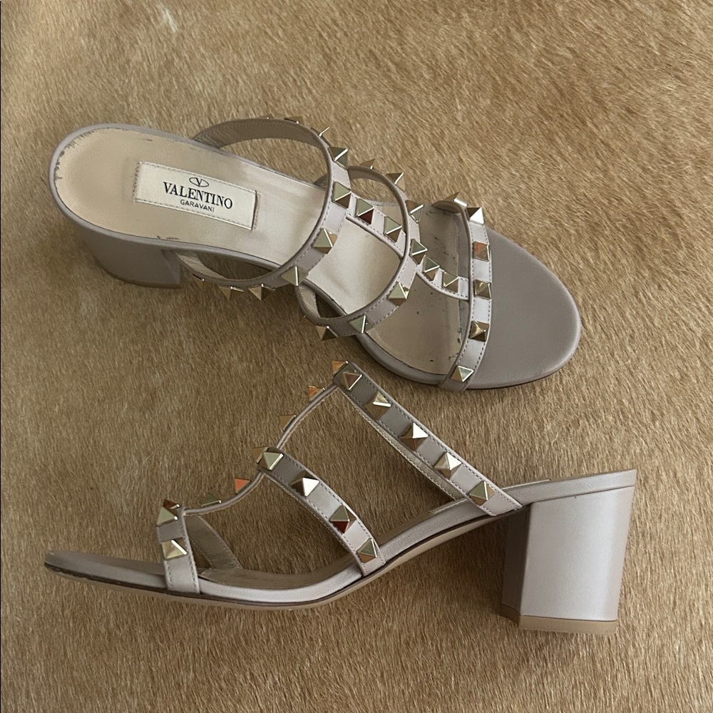 Valentino Beige Studded Block Heels